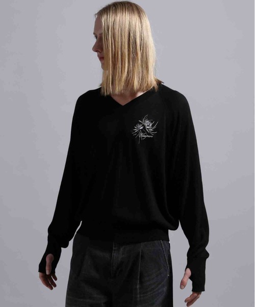 BLAYMORE(ブレイモア)の「【BLAYMORE】Waterlily V-neck Knit / 睡蓮刺繍 サムホール(ニット/セーター・メンズ・ブラック/ピンク・M/S)」の6枚目の写真