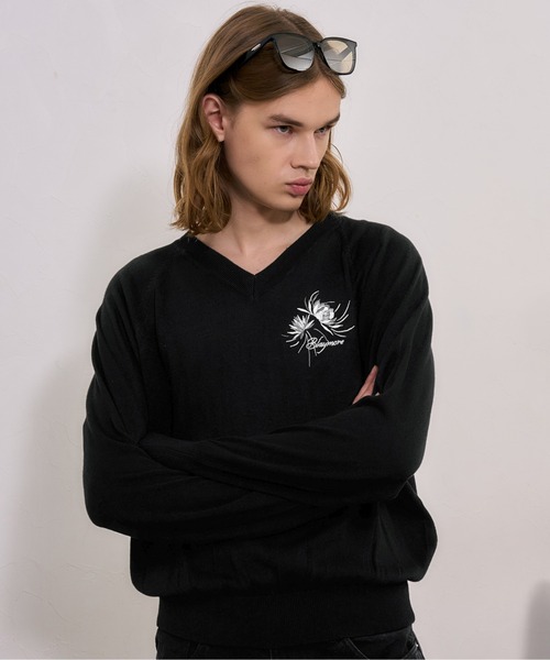 BLAYMORE(ブレイモア)の「【BLAYMORE】Waterlily V-neck Knit / 睡蓮刺繍 サムホール(ニット/セーター・メンズ・ブラック/ピンク・M/S)」の16枚目の写真