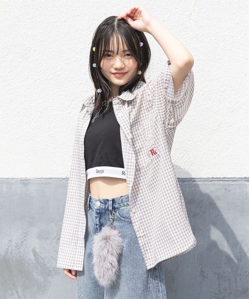 repipi armario（レピピ アルマリオ）の「【接触冷感/UVカット】チェックルーズシャツ（シャツ/ブラウス・キッズ・ホワイト/ピンク/ブラック・MEDIUM/LARGE）」の4枚目の写真