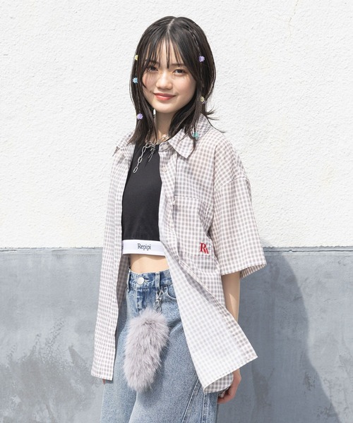 repipi armario（レピピ アルマリオ）の「【接触冷感/UVカット】チェックルーズシャツ（シャツ/ブラウス・キッズ・ホワイト/ピンク/ブラック・MEDIUM/LARGE）」の5枚目の写真