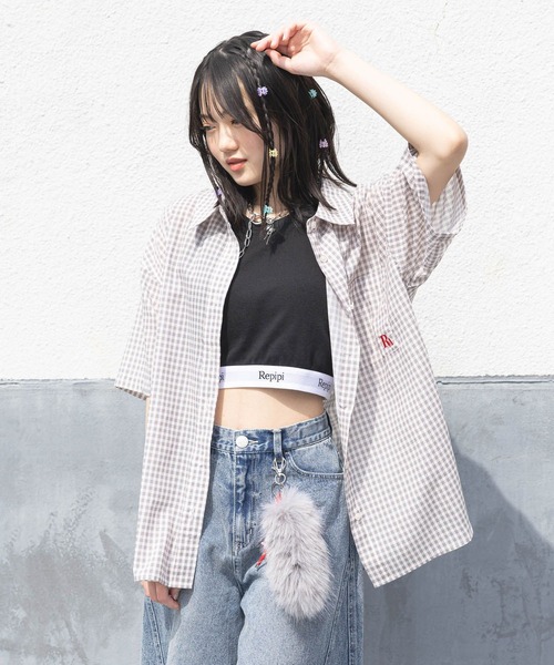 repipi armario（レピピ アルマリオ）の「【接触冷感/UVカット】チェックルーズシャツ（シャツ/ブラウス・キッズ・ホワイト/ピンク/ブラック・MEDIUM/LARGE）」の6枚目の写真