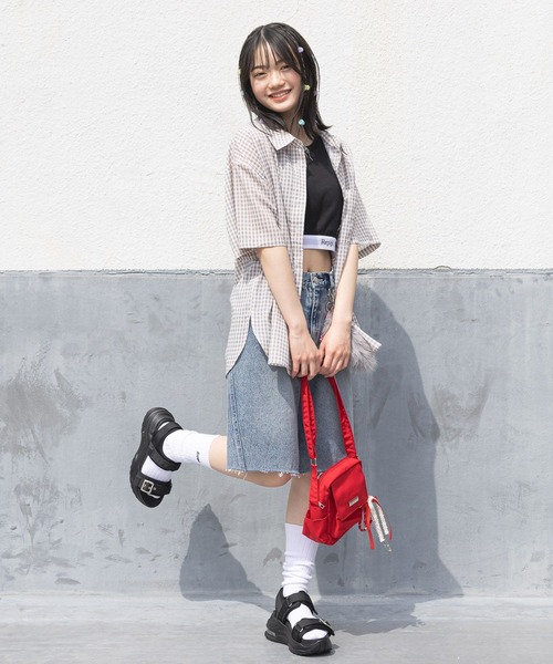 repipi armario（レピピ アルマリオ）の「【接触冷感/UVカット】チェックルーズシャツ（シャツ/ブラウス・キッズ・ホワイト/ピンク/ブラック・MEDIUM/LARGE）」の10枚目の写真