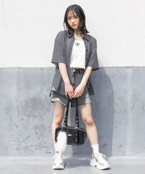 repipi armario（レピピ アルマリオ）の「【接触冷感/UVカット】チェックルーズシャツ（シャツ/ブラウス・キッズ・ホワイト/ピンク/ブラック・MEDIUM/LARGE）」の14枚目の写真