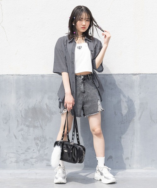 repipi armario（レピピ アルマリオ）の「【接触冷感/UVカット】チェックルーズシャツ（シャツ/ブラウス・キッズ・ホワイト/ピンク/ブラック・MEDIUM/LARGE）」の15枚目の写真