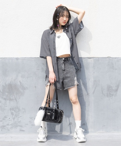 repipi armario（レピピ アルマリオ）の「【接触冷感/UVカット】チェックルーズシャツ（シャツ/ブラウス・キッズ・ホワイト/ピンク/ブラック・MEDIUM/LARGE）」の17枚目の写真