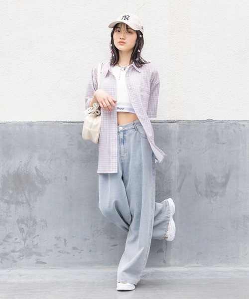 repipi armario（レピピ アルマリオ）の「【接触冷感/UVカット】チェックルーズシャツ（シャツ/ブラウス・キッズ・ホワイト/ピンク/ブラック・MEDIUM/LARGE）」の21枚目の写真