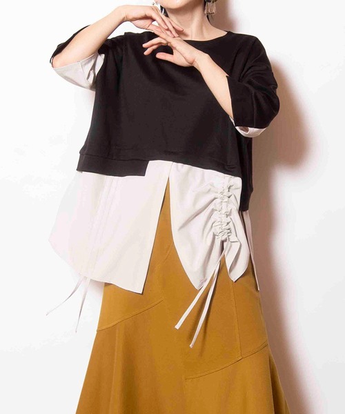 OSMOSIS(オズモーシス)の「切替ドローストリングプルオーバー(Tシャツ/カットソー・レディース・グレー/ホワイト/ブラック・ONE SIZE)」の3枚目の写真