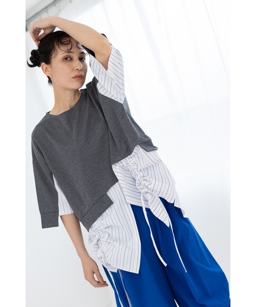 OSMOSIS(オズモーシス)の「切替ドローストリングプルオーバー(Tシャツ/カットソー・レディース・グレー/ホワイト/ブラック・ONE SIZE)」の9枚目の写真