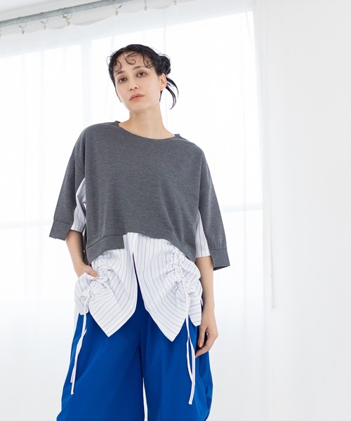OSMOSIS(オズモーシス)の「切替ドローストリングプルオーバー(Tシャツ/カットソー・レディース・グレー/ホワイト/ブラック・ONE SIZE)」の11枚目の写真