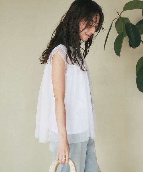 La boutique BonBon（ラブティックボンボン）の「【さらっと着映え】チュールレイヤードカットソー（Tシャツ/カットソー・レディース・ホワイト/ミント/イエロー・FREE）」の17枚目の写真