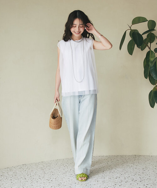 La boutique BonBon（ラブティックボンボン）の「【さらっと着映え】チュールレイヤードカットソー（Tシャツ/カットソー・レディース・ホワイト/ミント/イエロー・FREE）」の15枚目の写真
