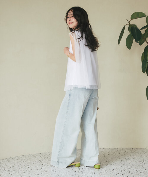 La boutique BonBon（ラブティックボンボン）の「【さらっと着映え】チュールレイヤードカットソー（Tシャツ/カットソー・レディース・ホワイト/ミント/イエロー・FREE）」の13枚目の写真