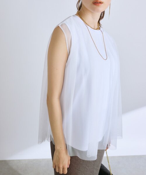 La boutique BonBon（ラブティックボンボン）の「【さらっと着映え】チュールレイヤードカットソー（Tシャツ/カットソー・レディース・ホワイト/ミント/イエロー・FREE）」の21枚目の写真