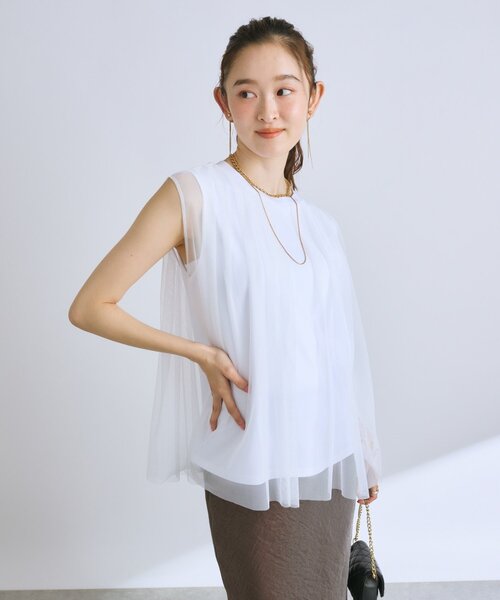 La boutique BonBon（ラブティックボンボン）の「【さらっと着映え】チュールレイヤードカットソー（Tシャツ/カットソー・レディース・ホワイト/ミント/イエロー・FREE）」の10枚目の写真