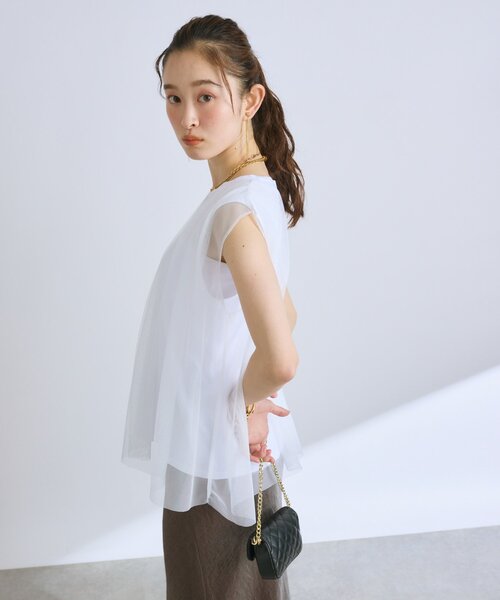La boutique BonBon（ラブティックボンボン）の「【さらっと着映え】チュールレイヤードカットソー（Tシャツ/カットソー・レディース・ホワイト/ミント/イエロー・FREE）」の9枚目の写真