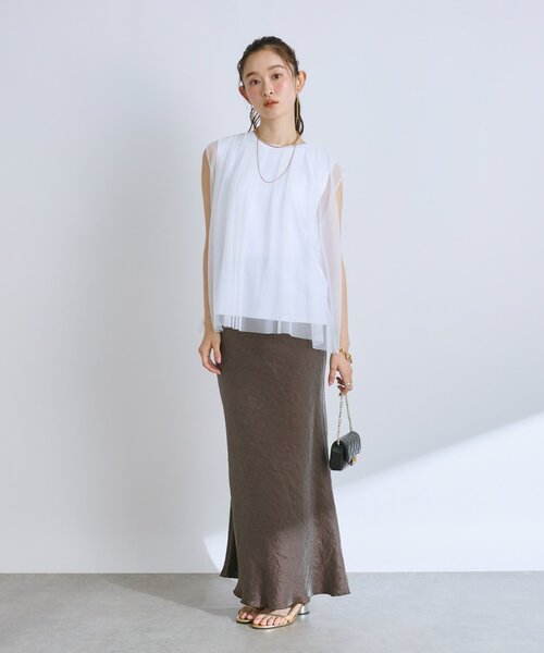 La boutique BonBon（ラブティックボンボン）の「【さらっと着映え】チュールレイヤードカットソー（Tシャツ/カットソー・レディース・ホワイト/ミント/イエロー・FREE）」の7枚目の写真
