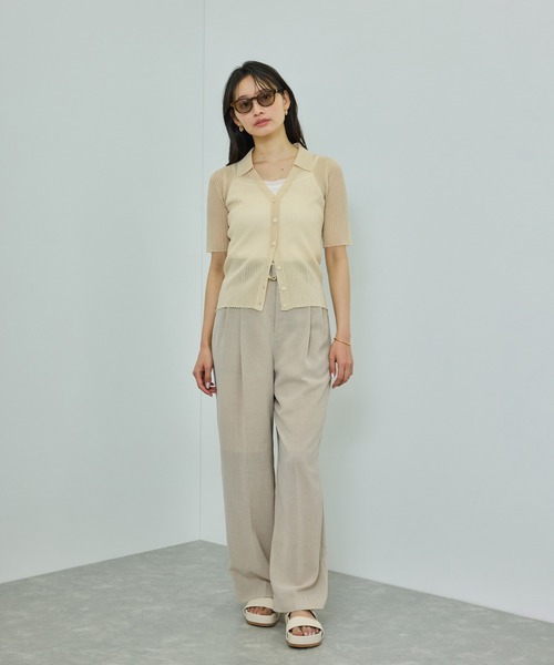 ROPE'（ロペ）の「【洗える】【WEB・一部店舗限定】シアーリブＶネックポロニット（ニット/セーター・レディース・ターコイズブルー/ブラック/ベージュ/ピンク・FREE）」の6枚目の写真