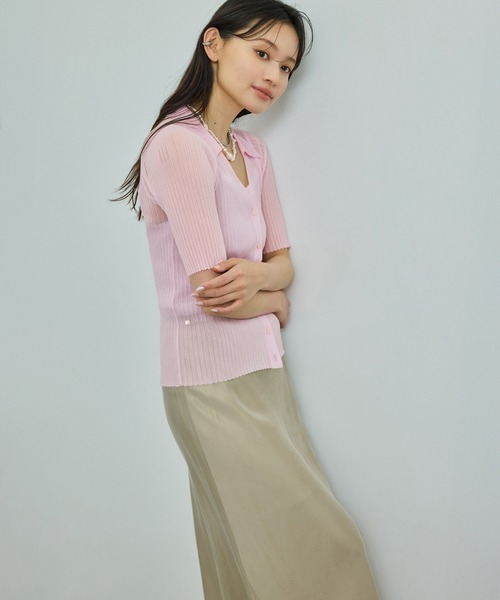 ROPE'（ロペ）の「【洗える】【WEB・一部店舗限定】シアーリブＶネックポロニット（ニット/セーター・レディース・ターコイズブルー/ブラック/ベージュ/ピンク・FREE）」の8枚目の写真