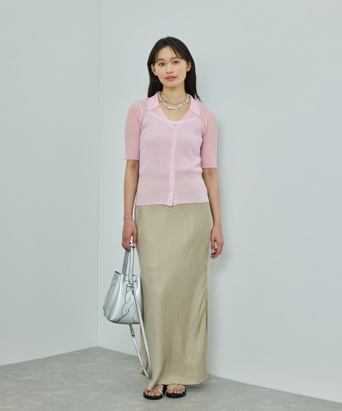 ROPE'（ロペ）の「【洗える】【WEB・一部店舗限定】シアーリブＶネックポロニット（ニット/セーター・レディース・ターコイズブルー/ブラック/ベージュ/ピンク・FREE）」の11枚目の写真