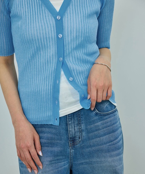 ROPE'（ロペ）の「【洗える】【WEB・一部店舗限定】シアーリブＶネックポロニット（ニット/セーター・レディース・ターコイズブルー/ブラック/ベージュ/ピンク・FREE）」の13枚目の写真