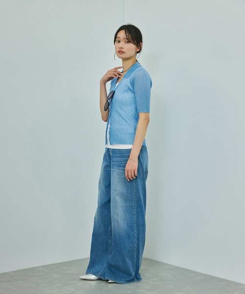 ROPE'（ロペ）の「【洗える】【WEB・一部店舗限定】シアーリブＶネックポロニット（ニット/セーター・レディース・ターコイズブルー/ブラック/ベージュ/ピンク・FREE）」の14枚目の写真