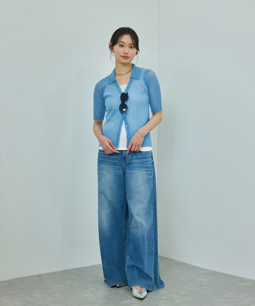 ROPE'（ロペ）の「【洗える】【WEB・一部店舗限定】シアーリブＶネックポロニット（ニット/セーター・レディース・ターコイズブルー/ブラック/ベージュ/ピンク・FREE）」の15枚目の写真