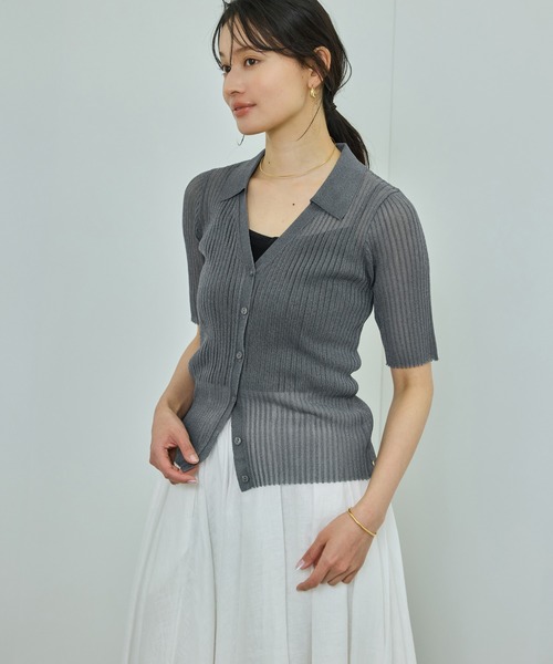 ROPE'（ロペ）の「【洗える】【WEB・一部店舗限定】シアーリブＶネックポロニット（ニット/セーター・レディース・ターコイズブルー/ブラック/ベージュ/ピンク・FREE）」の16枚目の写真