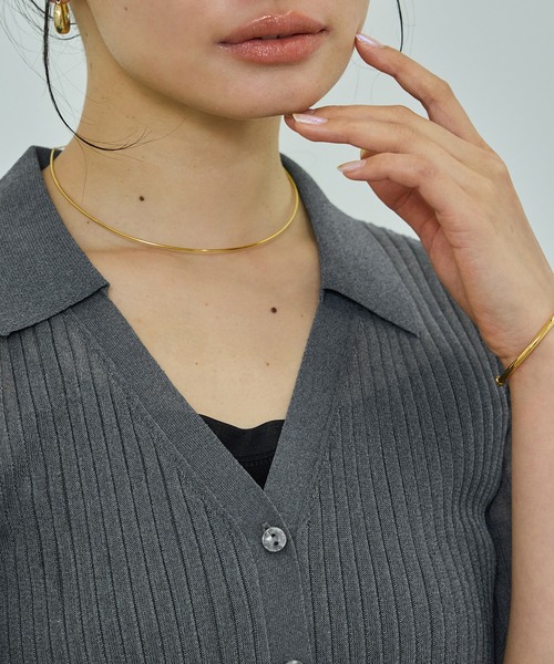 【洗える】【WEB・一部店舗限定】シアーリブＶネックポロニット ROPE'｜【洗える】【WEB・一部店舗限定】シアーリブVネックポロ