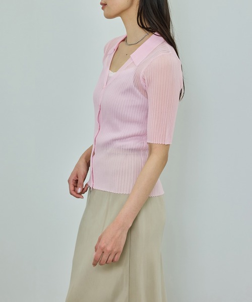 ROPE'（ロペ）の「【洗える】【WEB・一部店舗限定】シアーリブＶネックポロニット（ニット/セーター・レディース・ターコイズブルー/ブラック/ベージュ/ピンク・FREE）」の22枚目の写真