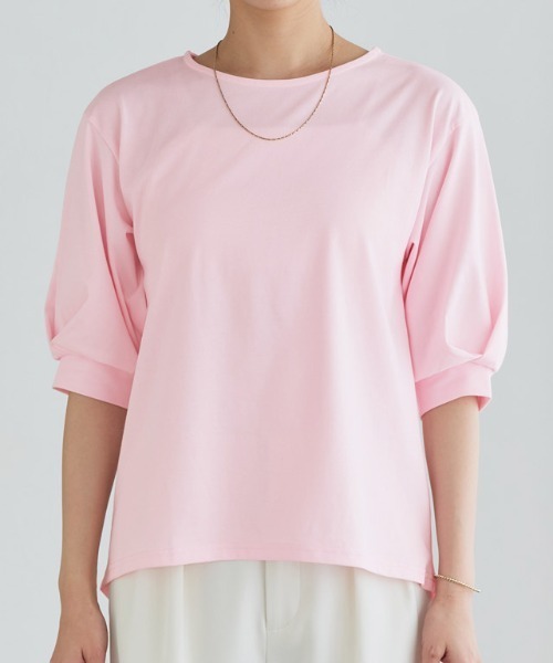 Pierrot（ピエロ）の「【イージーケア】ボートネックパフスリーブオーバーTシャツ（Tシャツ/カットソー・レディース・チャコール/ピンク/ブラック/グレイッシュベージュ/オフホワイト・M/L）」の15枚目の写真