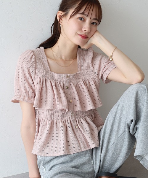 BLUEEAST（ブルーイースト）の「スクエアティアードフリルブラウス（シャツ/ブラウス・レディース・ミント/ブラック/アイボリー/ピンク/ブルー・MEDIUM）」の5枚目の写真