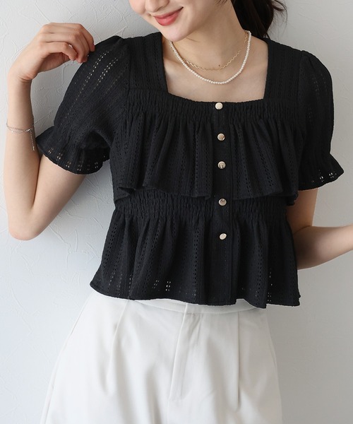 BLUEEAST（ブルーイースト）の「スクエアティアードフリルブラウス（シャツ/ブラウス・レディース・ミント/ブラック/アイボリー/ピンク/ブルー・MEDIUM）」の2枚目の写真