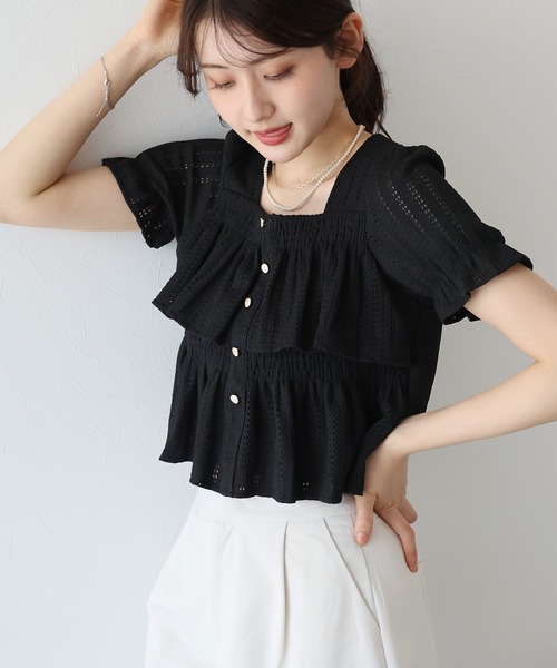 BLUEEAST（ブルーイースト）の「スクエアティアードフリルブラウス（シャツ/ブラウス・レディース・ミント/ブラック/アイボリー/ピンク/ブルー・MEDIUM）」の15枚目の写真