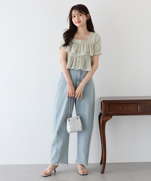 BLUEEAST（ブルーイースト）の「スクエアティアードフリルブラウス（シャツ/ブラウス・レディース・ミント/ブラック/アイボリー/ピンク/ブルー・MEDIUM）」の14枚目の写真