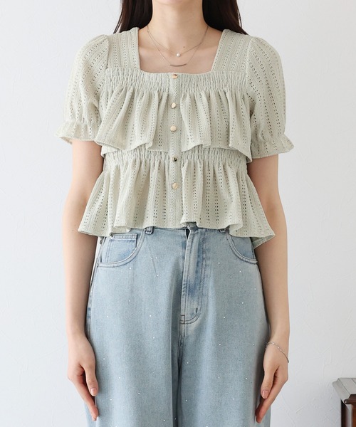 BLUEEAST（ブルーイースト）の「スクエアティアードフリルブラウス（シャツ/ブラウス・レディース・ミント/ブラック/アイボリー/ピンク/ブルー・MEDIUM）」の19枚目の写真