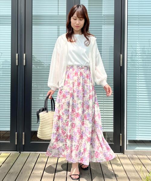 couture brooch（クチュールブローチ）の「【華やか・ウエストゴム】かすれプリント楊柳スカート（スカート・レディース・ピンク系その他/ブルー系5・38/36/40/42）」の3枚目の写真