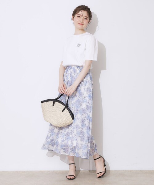 couture brooch（クチュールブローチ）の「【華やか・ウエストゴム】かすれプリント楊柳スカート（スカート・レディース・ピンク系その他/ブルー系5・38/36/40/42）」の7枚目の写真