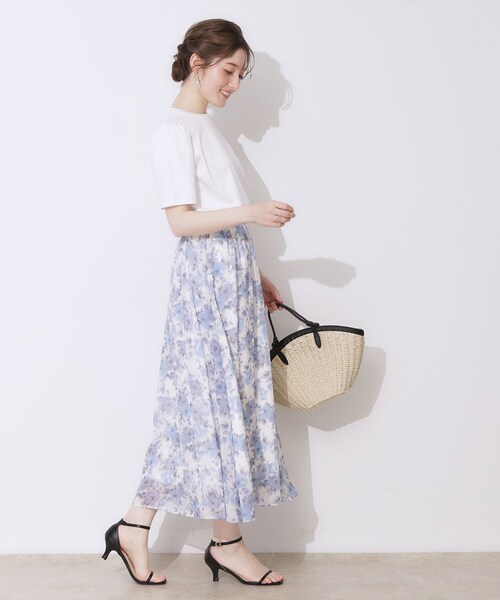 couture brooch（クチュールブローチ）の「【華やか・ウエストゴム】かすれプリント楊柳スカート（スカート・レディース・ピンク系その他/ブルー系5・38/36/40/42）」の8枚目の写真