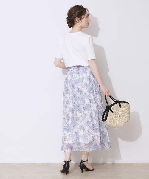 couture brooch（クチュールブローチ）の「【華やか・ウエストゴム】かすれプリント楊柳スカート（スカート・レディース・ピンク系その他/ブルー系5・38/36/40/42）」の9枚目の写真