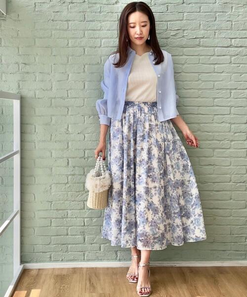 couture brooch（クチュールブローチ）の「【華やか・ウエストゴム】かすれプリント楊柳スカート（スカート・レディース・ピンク系その他/ブルー系5・38/36/40/42）」の13枚目の写真