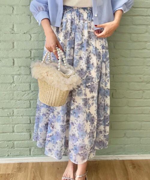 couture brooch（クチュールブローチ）の「【華やか・ウエストゴム】かすれプリント楊柳スカート（スカート・レディース・ピンク系その他/ブルー系5・38/36/40/42）」の16枚目の写真