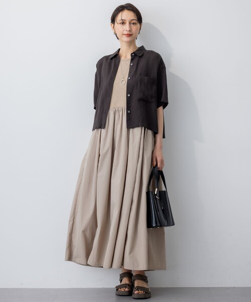 ニジュウサンク リネン 洗えるLIBECO ノースリーブ シャツ ワンピース 洗える】LIBECO ノースリーブ シャツ ワンピース / 23区
