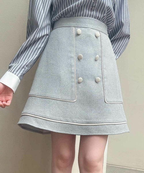 F i.n.t（フィント）の「【セットアップ対応】パイピングツイードミニスカート/ fint　フィント（スカート・レディース・ライトベージュ/ライトブルー・FREE）」の2枚目の写真