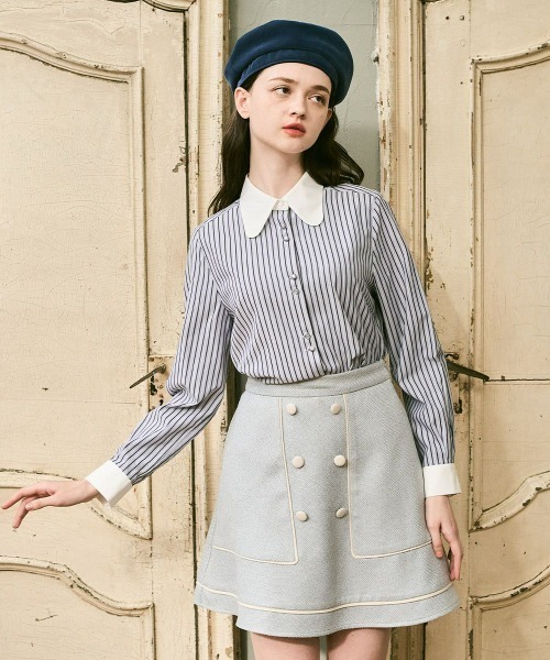 F i.n.t（フィント）の「【セットアップ対応】パイピングツイードミニスカート/ fint　フィント（スカート・レディース・ライトベージュ/ライトブルー・FREE）」の4枚目の写真