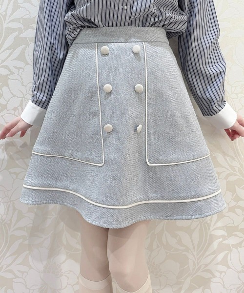 F i.n.t（フィント）の「【セットアップ対応】パイピングツイードミニスカート/ fint　フィント（スカート・レディース・ライトベージュ/ライトブルー・FREE）」の6枚目の写真