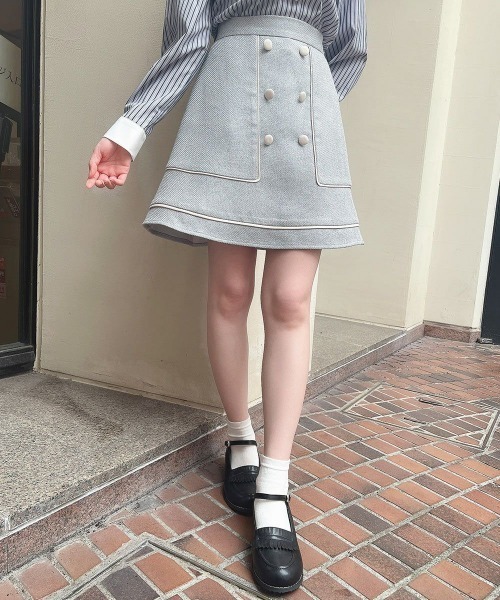 F i.n.t（フィント）の「【セットアップ対応】パイピングツイードミニスカート/ fint　フィント（スカート・レディース・ライトベージュ/ライトブルー・FREE）」の9枚目の写真