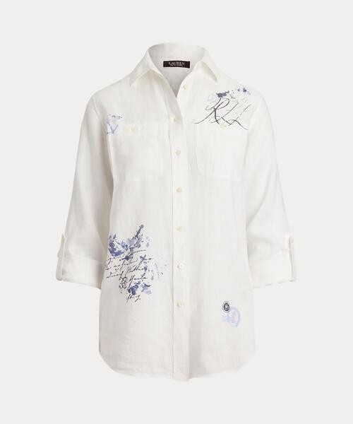 NEW★Ralph Lauren★スリープシャツ リラックス フィット プリント ロールタブ スリーブ シャツ