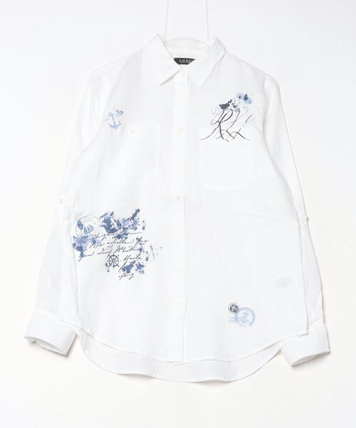 リラックス フィット プリント ロールタブ スリーブ シャツ