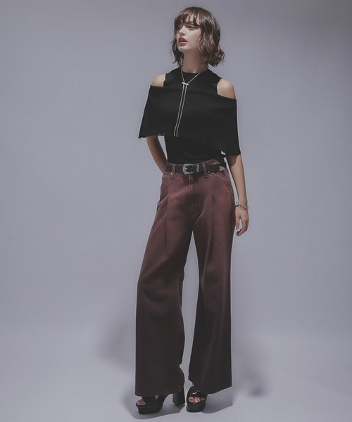 HARE（ハレ）の「オフショルレイヤーニットT(HARE)（Tシャツ/カットソー・レディース・バーガンディー/ブラック・FREE）」の4枚目の写真