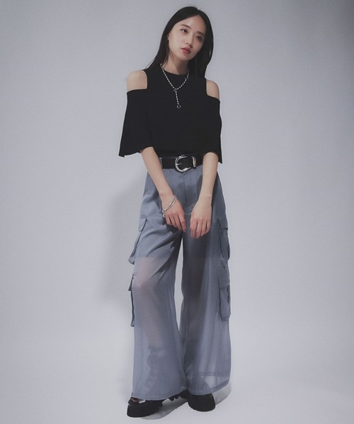 HARE（ハレ）の「オフショルレイヤーニットT(HARE)（Tシャツ/カットソー・レディース・バーガンディー/ブラック・FREE）」の6枚目の写真